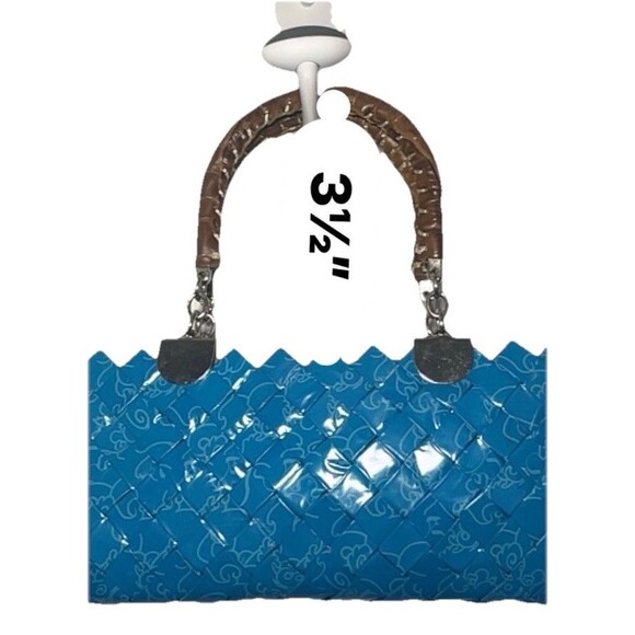 Nahui Ollin Candy Wrapper Hand Bag Teal Hand Made Woven Zipper Upcycle Recycle - Picture 7 of 8